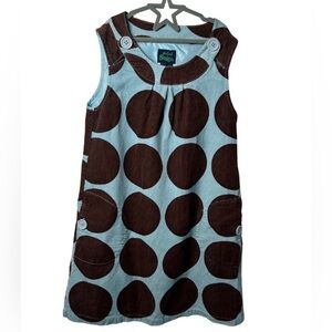 Mini Boden Blue and Brown Polka Dot Dress Corduroy 9-10 Y Girls